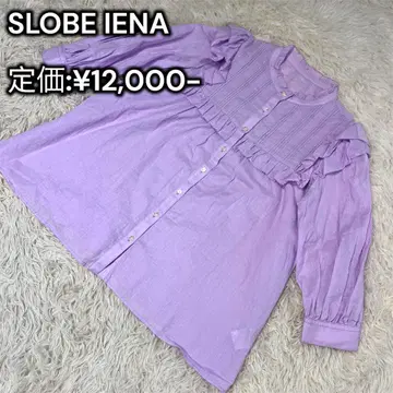 극미품 슬로브 이에나 린넨 혼방 프릴 블라우스 핀턱 라벤더 린넨