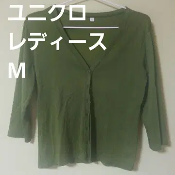 유니클로 여성용 올리브 그린 V넥 긴팔 가디건 면 M