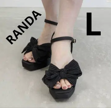 RANDA 란다 플리츠 리본 디자인 힐 샌들 블랙 L 사이즈