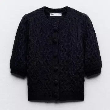 ZARA 자라 케이블 니트 가디건 네이비 블루 S