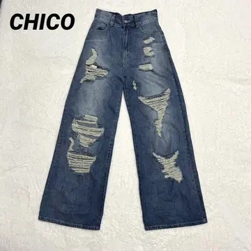 CHICO 데미지 와이드 데님 팬츠 사이즈 0 y2k 그런지