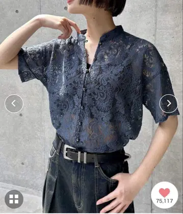 PAGEBOY 레이스 밴드 카라 셔츠 반팔