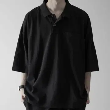[ RUUBON ] 모스 스티치 피케 셔츠 S 사이즈 블랙
