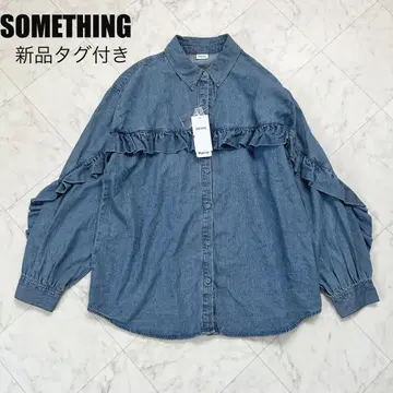 [새상품] SOMETHING 프릴 슬리브 데님 블라우스 다크 인디고 블루