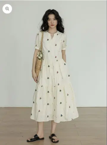 꽃무늬 자수 반팔 셔츠 원피스