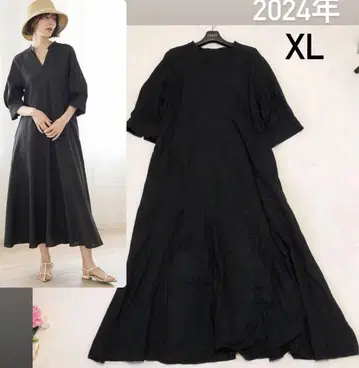 UNFILO 2024년 린넨 레이온 카프탄 원피스 XL 마 혼방 블랙