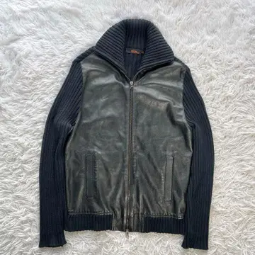 ZARA MAN 드라이버 니트 가죽 절개 천연 가죽 [ M ] 블랙 코튼