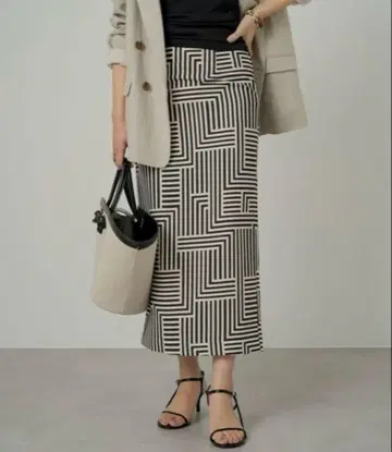 loungedress 기하학 패턴 타이트 롱 스커트