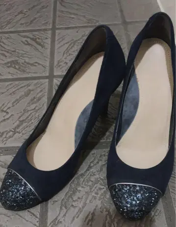 다이애나 네이비 스웨이드 글리터 토 하이힐