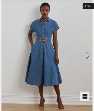 LAUREN RALPH LAUREN 버클 트림 데님 셔츠 드레스 새상품