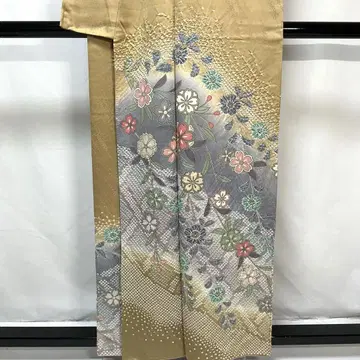 C284 순수 실크 겹 호몬기 츠지가하나 금박 기모노