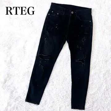 RTEG 아담스 저글러 스키니 데님 팬츠 블랙 페인트 M