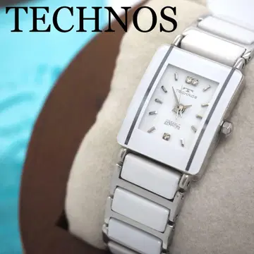 40 TECHNOS 세라믹 스퀘어 여성용 시계 화이트