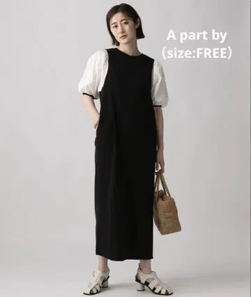 A part by 도킹 퍼프 원피스 블랙 반팔 프리 사이즈