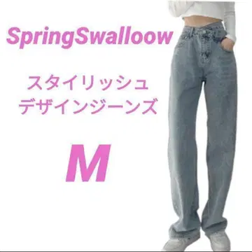 SpringSwalloow 여성용 하이웨스트 와이드 청바지 M