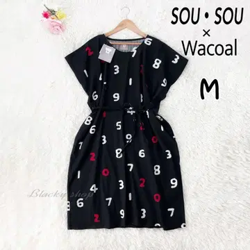[미사용] 소우소우 x 와코루 원피스 3부 소매 블랙 숫자 패턴 M
