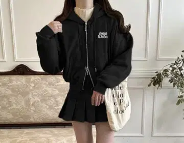 후드티 미니 스커트 셋업 블랙