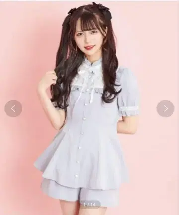 시크릿허니 스탠드 카라 레이스 요크 반팔 셋업