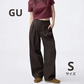 GU 지유 치노 배럴 레그 턱 팬츠 다크 브라운 S 사이즈