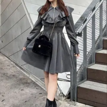 rienda 프론트 지퍼 셔츠 미니 원피스 그레이