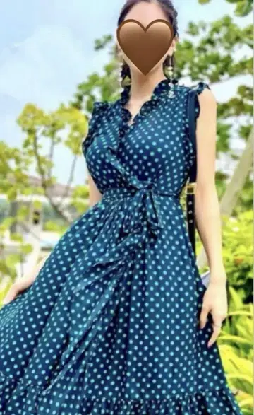 [컨디션 최상] kate spade 도트 무늬 프릴 롱 원피스 그린