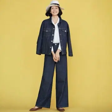 미사용급 지유쿠 BLUE 데님 와이드 팬츠 인디고 27 (XL 상당)