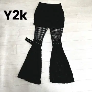 Y2k ROMWE 플레어 팬츠 벨트 블랙 인터넷 스커트