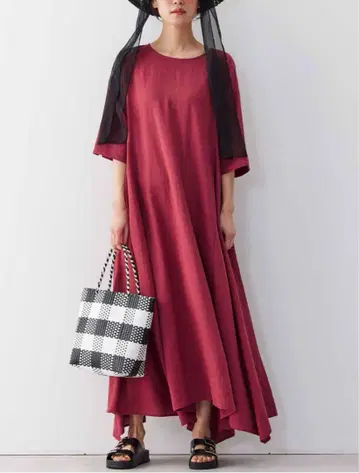 리브인컴포트 마 혼방 원피스, 흔들리는 헴라인, 빨간색