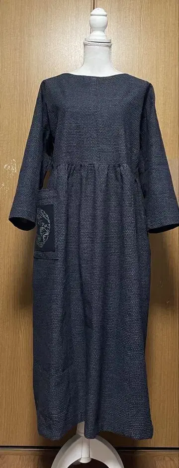 기모노 리메이크 심플 서생 가스리 허리 개더 원피스