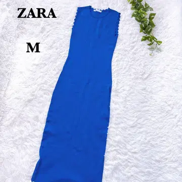 ZARA 슬리브리스 롱 원피스 블루 스캘럽 넥라인 M