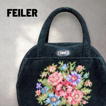 [레어] FEILER 꽃무늬 자수 원형 핸드백 토트백 새상품급