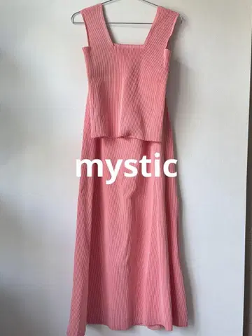 mystic 리브 소재 슬리브리스 롱 원피스 핑크