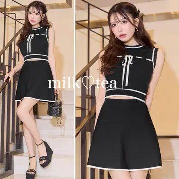 택 포함 새상품 셰리미 바이컬러 리본 셋업 블랙 Rady