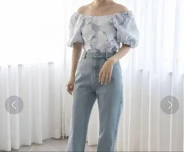 RANDA 플라워 자카드 블라우스 블루 꽃 상의 블라우스