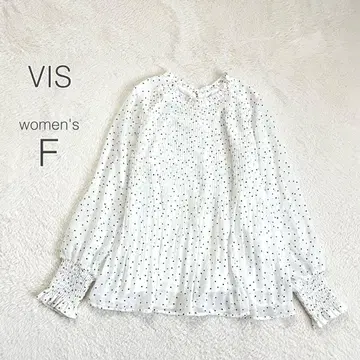 [비스] 블라우스 긴팔 프릴 모크넥 시어 도트 무늬 페미닌 새상품급
