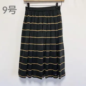 루이샨탄 마 혼방 플리츠 스커트 보더 무늬 허리밴딩 비침 있음
