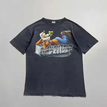 90년대 Disney 구피 신데렐라 성 페이드 블랙 티셔츠