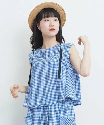 bulle de savon 선염 깅엄 슬리브리스 블라우스