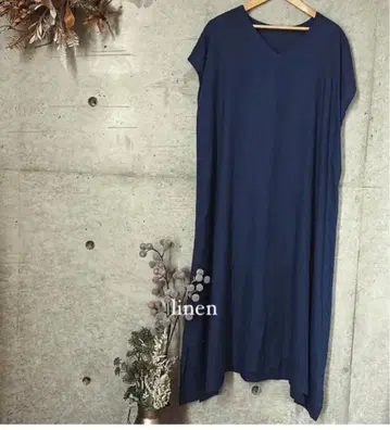 린넨 네이비 V넥 원피스 handmade