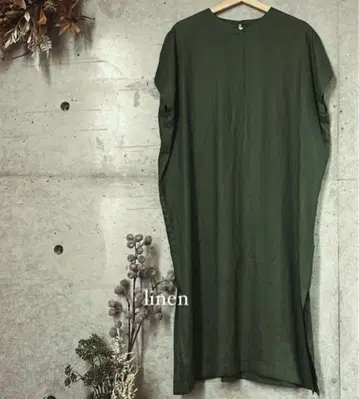 린넨 100% 반팔 롱 원피스 다크 그린 handmade