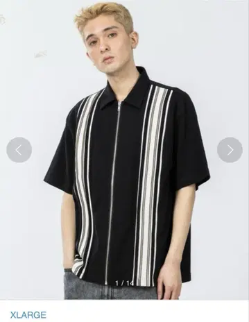 XLARGE 블랙 스트라이프 지퍼 셔츠 L