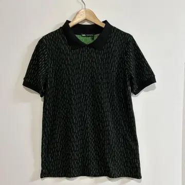 자라 ZARA 니트 피케 셔츠 시스루 패턴 그린 블랙 긴 길이