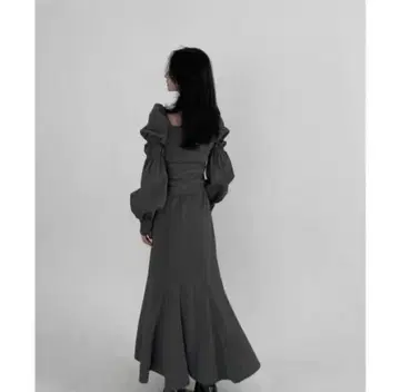 MELT THE LADY 가죽 라이크 롱 드레스