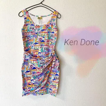 [레어] Ken Done 리조트 슬리브리스 랩 원피스