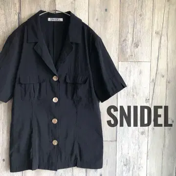 SNIDEL 스나이델 오픈 카라 레이온 반팔 셔츠 블라우스 블랙