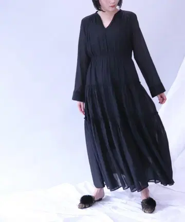 (s6) 누키테파 티어드 원피스 기장 134cm 블랙 허리밴딩