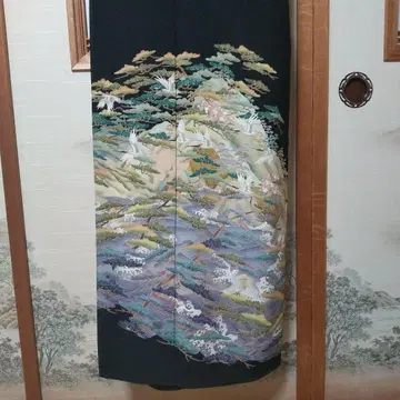 럭셔리 블랙 전통 예복 기모노 다섯 문양 순수 실크 겹옷 스타일