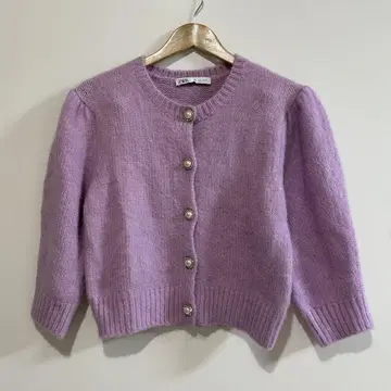 자라 ZARA 펄 비쥬 니트 가디건 퍼플
