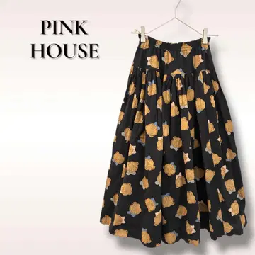 PINK HOUSE 핑크하우스 테디베어 패턴 플레어 롱 스커트