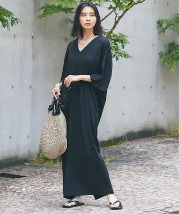 컷티셔츠 롱 원피스 PM 리브 드와 RIVE DROITE 블랙